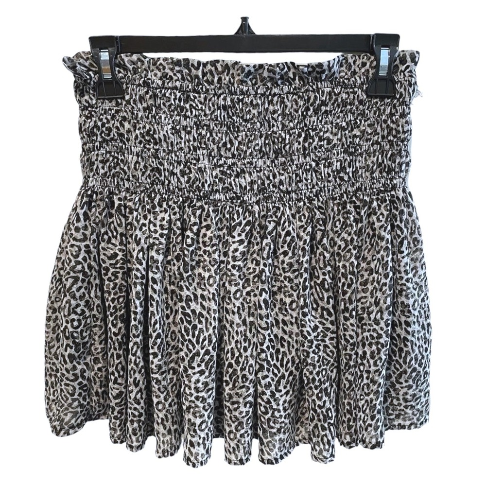 ee:some Womens Gray Leopard Smocked Waist Mini Skirt Size Small Animal Print
